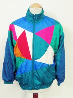 Vintage Crazy Pattern Angular Triangle Rave Shellsuit Tracksuit Top Jacket M Unisex Fashion Streetwear, Sportswear Details, Meeting Ideas, Vintage Windbreaker Jacket, Ski Lodge, Track Suit Men, Vintage Windbreaker