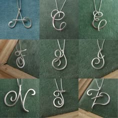 four different types of silver necklaces with the letter s on them, all in different shapes and sizes