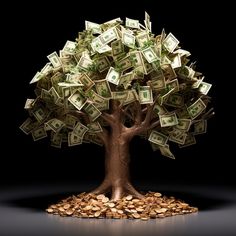 a money tree with lots of cash coming out of it