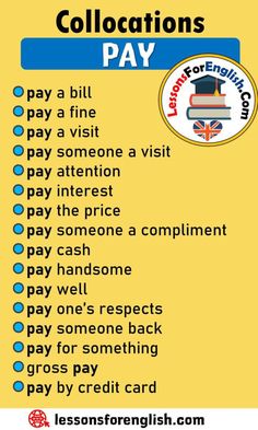 a poster with the words collocations pay