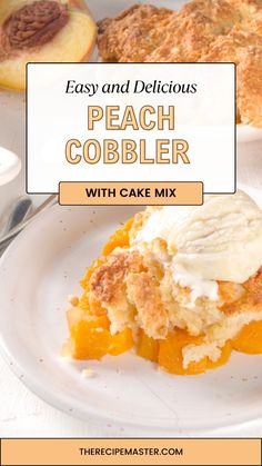 peach cobbler with cake mix on a white plate