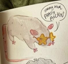 a drawing of a mouse with a duckling in it's mouth and an empty thought bubble above its head