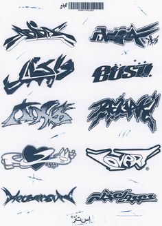 various types of graffiti stickers are shown in this drawing, and the font is also black