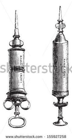 three different types of oxygen cylinders with valves, vintage engraved engraving - stock photo and royalty illustrations