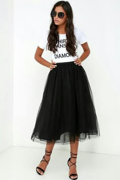 Rok Tile, Rok Midi, Tulle Mini Skirt, Black Tulle Skirt, Rok Outfit, Tule Rok