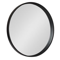 a round mirror with black frame on a white background