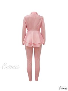 Eromis – Sophisticated Long Sleeve Ruffled Hem Tunic Pantsuits with Solid Deep V Neck, Exuding Elegance and Style, Perfect for Modern Womens Fashion Fitted Office Sets For Spring, Elegant Pink Stretch Jumpsuits And Rompers, Fitted Long Sleeve Sets With Ruffles, Fitted Sets With Ruffles And Long Sleeves, Chic Peplum Evening Set, Elegant Fitted Jumpsuits And Rompers With Ruffles, Fitted Suits For Spring Party, Fitted Spring Party Suits, Chic Evening Peplum Set