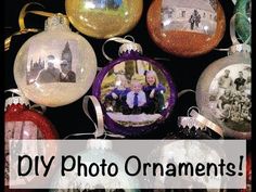 a bunch of christmas ornaments with pictures on them