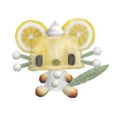 the pixel art is made to look like an animal with lemon slices on it's head