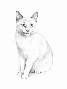 a drawing of a cat sitting on the ground with its eyes open and looking straight ahead