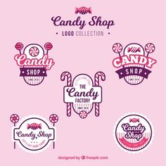 candy shop logo collection in pink and white