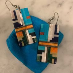 Mid Century Modern Earrings. Who Knows - Knows. Excellent Condition. One Of The Most Beautiful Earrings! Mid Century Modern Earrings, Abstract Ideas, Wooden Earrings, Modern Earrings, Earrings Color, Who Knows, Blue Orange, Beautiful Earrings, Century Modern