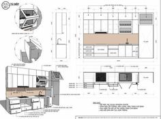 some drawings of kitchen cabinets and drawers