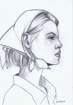 a drawing of a woman's head with a bandana on her head and neck