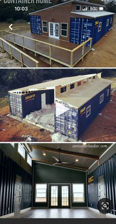 the inside and outside of a shipping container house