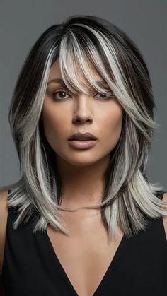 31 Magnificent Fall Highlights for Brunettes to Rock in 2024 Brunette With A Pop Of Color, Chunky Fall Hair, Highlights Only On Top Of Head, Ash Grey Hair Highlights, Hair Color Ideas For Greying Hair, Short Brown Hair Blonde Highlights, Brown Balayage Hair Short, Ash Hair Color Grey, Blonde To Fall Hair