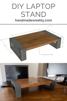 the diy laptop stand is made from an old computer desk and it's built into