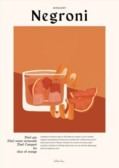 a poster with an orange slice and some ice cubes on it, next to the words negroi