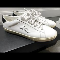 Saint Laurent Signature Low Top Sneakers Size Eu (41.5) Us (8.5) Excellent Condition! Brand New Never Worn! Comes With Box And Shoe Bag Brand New!! Offer Now. Classic Custom Sneakers With Logo On White Sole, Designer Sneakers With Logo Detail And Round Toe, Designer Sneakers With Contrast Sole, Custom Leather Lace-up Sneakers With Embroidered Logo, Custom Leather Low-top Sneakers With Embroidered Logo, Designer Low-top Sneakers With Leather Sole, Luxury High-top Custom Sneakers With Logo, Designer Sneakers With Embroidered Logo And White Sole, Designer Sneakers With Embroidered Logo