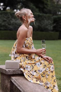 Bloom Strapless Maxi Dress - Yellow Floral | Petal & Pup (US) Garden Wedding Dress Guest, Floral Dress Wedding Guest, Spring Wedding Guest Dress, Yellow Fits, Ruffle Design, Usa Dresses, Strapless Maxi, Straight Neckline