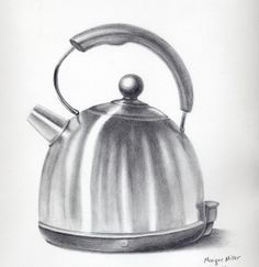 a drawing of a tea kettle with a handle