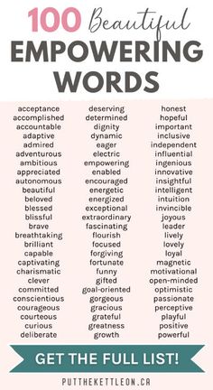 the 100 beautiful empoering words that are used to spell out what you're talking