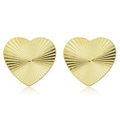 A petite gold heart is showcased in this pair of 14k yellow gold stud earrings. Yellow gold has always been a timeless classic and add shine and elegance to every attire; the radiance of yellow gold in this women's 14k gold earrings is elevated with its diamond-cut finish. Size: One Size.  Gender: female.  Age Group: adult. Mens Diamond Jewelry, Yellow Gold Stud Earrings, Heart Stud Earrings, Sterling Silver Chain Necklace, Gold Stud Earrings, Earrings Minimalist, Pretty Rings, Gold Stud, Heart Studs