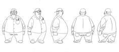 a line drawing of three men in different outfits