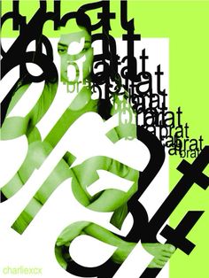 an abstract poster with black and white text on green background, featuring a woman's torso