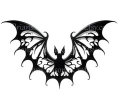 a black and white image of a bat with wings on it's back,