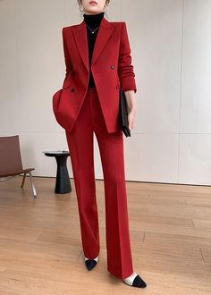 Elevate your style with our Sydney Single-breasted Blazer Pantsuit Set. Crafted with a sophisticated western-style collar and double-breasted detail, this set comes in a bold red and black color scheme. Make a statement in this exclusive and tasteful ensemble, perfect for any occasion. Notched lapels Long sleeve Double-breasted closure Polyester,Spandex Item #241177 Women's blazer & wide-leg pants set SIZE INFO XS=US2=UK6=EU32 S=US4-6=UK8-10=EU34-36 M=US8-10=UK12-14=EU38-40 L=US12-14=UK16-18=EU4 Blazer And Wide Leg Pants, One Button Blazer, Breasted Blazer, Double Breasted Blazer, Height And Weight, Western Style, Red And Black, Color Scheme, Western Fashion