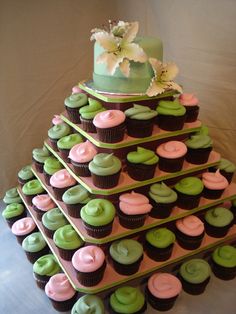 cupcakes are stacked on top of each other