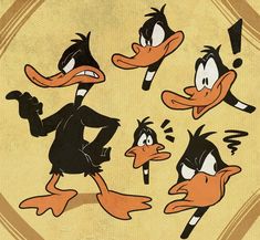 cartoon characters with different facial expressions on their faces, including an angry duck and two goofy ducks