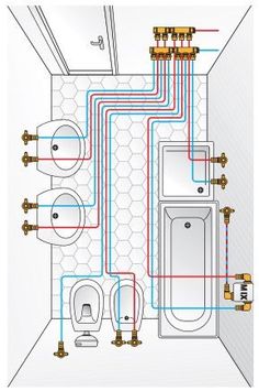 an electrical wiring diagram for a bathroom with toilet and bidet in the corner,