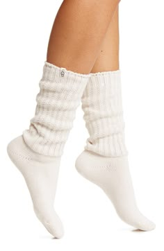 A slouchy silhouette defines these ribbed crew socks made of a breezy cotton blend. Cotton/polyester/elastane Machine wash, tumble dry Imported Socks Cute Aesthetic, Cute Fall Socks, Ugh Socks, Cozy Socks Aesthetic, Scrunch Socks Outfit, 16th Wishlist, Sock Aesthetic, Scrunched Socks, Cute Socks Aesthetic