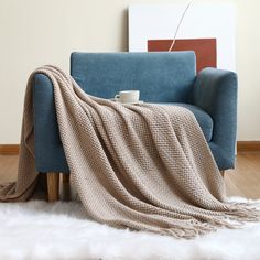 Sofa Blanket Knitted Shawl in Solid Color - Casatrail.com Hotel Bedroom Decor, Nordic Sofa, Tassel Blankets, Plaid Throw Blanket, Bed End, Blanket Shawl, Plaid Throw, Knit Throw Blanket, Office Sofa