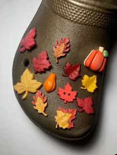 Handmade autumn charms perfect for fall or any day of the year! These charms fit into standard rubber clog shoes with holes on top! Due to the materials they are made from, to keep them lasting, please do not have any part projecting off the side of your shoe. They are safest close to the middle of the shoe. :) Rubber Clogs, Clog Shoes, Shoe Clips, Clogs Shoes, Shoe Charms, Clogs, Corn, Coin Purse, For Kids