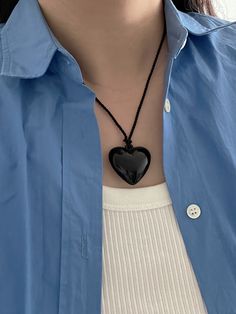 Editor's NotesOUI SAY YES! presents eye-catching and kitsch accessories that are daily wearable. - Embossed acrylic black heart pendant- Viscose rope string penetrating the pendant- Glossy and smooth surface- Self-tie string- Kitsch and lovely style Measurements(in.)One Size- Heart: 1.38 in. (W) * 1.38 in. (H)- String: 31.50 in. Composition & Care- Material: Acrylic, Viscose String- Plated products may discolor over time due to their nature.- Please be careful t Necklaces Black String, Black Casual Necklace With Adjustable Cord, Casual Black Necklace With Adjustable Cord, Casual Necklace With Heart Charm, Casual Heart Charm Necklace For Gift, Casual Heart Charm Necklace As Gift, Casual Heart Charm Necklace Gift, Casual Black Jewelry For Valentine's Day, Casual Heart Pendant Necklace Gift