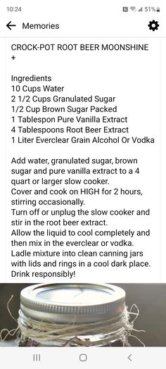 the recipe for crock pot root beer is shown in this screenshot, and it shows