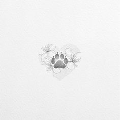 a drawing of a dog's paw in the shape of a heart with flowers