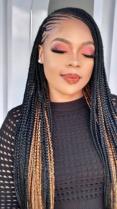 Braids For Black Women With Color, New Hairstyle For Women, Half Cornrows Half Box Braids, Cornrow Ideas, Cornrows With Box Braids, Latest Hair Braids, Lemonade Braids Hairstyles, Chic Hairstyle