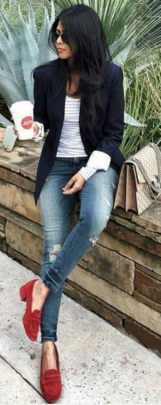 Stile Casual Chic, Mode Shoes, Looks Jeans, Outfit Jeans, Outfit Trends, Inspired Outfits, Business Casual Outfits, 2016 Fashion, Fashion Mode