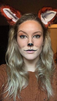 Easy Fox Costume For Women, Simple Fox Makeup Halloween, Fox Nose Makeup, Fox Inspired Makeup Look, Women’s Fox Costume, Face Painting Fox Easy, Fox Face Makeup Halloween, Fox Animal Makeup, Women Fox Costume