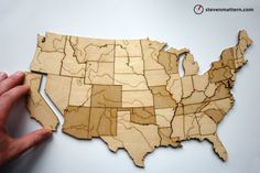 a wooden map of the united states