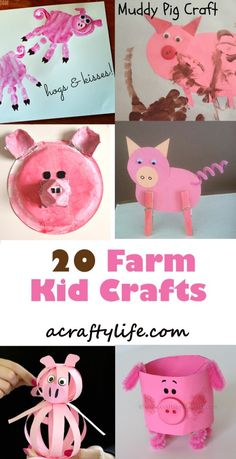 farm crafts for kids to make with paper plates and strawberries, including pigs