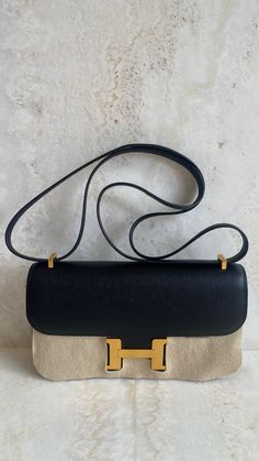 *The bag comes in full set with original store receipt. Hermes Constance Bag, Hermes Constance, The Bag, Jewelry Companies, Black Hardware, Gold Leather, Watches Jewelry, Full Set, Gold Hardware