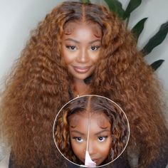 Pinterest Highlighted Water Wave Wig, Honey Brown Deep Wave Wig, Reddish Brown Water Wave Wig, Chocolate Brown Water Wave Wig, Gold/yellow 28" Wigs, Ombre Highlights, Water Waves, Ombre Hair Color, Front Lace Wigs Human Hair