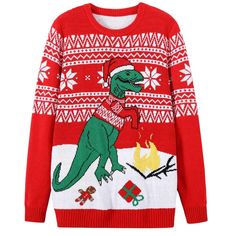 PRICES MAY VARY. Material: Christmas ugly sweaters made of Acrylic, extremely soft and high quality - will not shrink or itch, built to last, comfortable and lightweight for wearing. Feature: Cute Christmas pattern print sweater is round neck, long sleeve, Classic Christmas patterns ,the sweater has a Santa Claus ,Dinosaur and Snowflakes print on it, feels active. Long sleeve pullover sweater with a fun and festive Santa Claus and Dinosaur holiday design- Best Holiday Outfit. Occasions: Funny Xm Christmas Sweaters Women, Cute Christmas Pattern, Dinosaur Sweater, Christmas Sweater Funny, Mens Ugly Christmas Sweater, Christmas Sweaters For Women, Funny Christmas Sweaters, Xmas Sweater, Long Sleeve Pullover Sweater