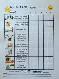 a printable worksheet for the star chart with pictures and words on it