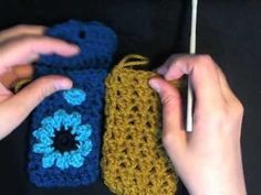 two crocheted items being held by hands